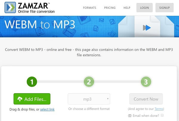Zamzar’s WebM to MP3 Converter