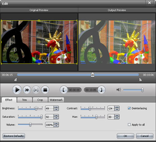 Adjust video effect