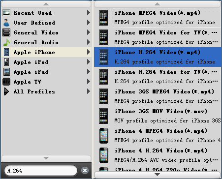 Choose H.264 profile