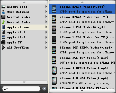 Choose MP4 profile