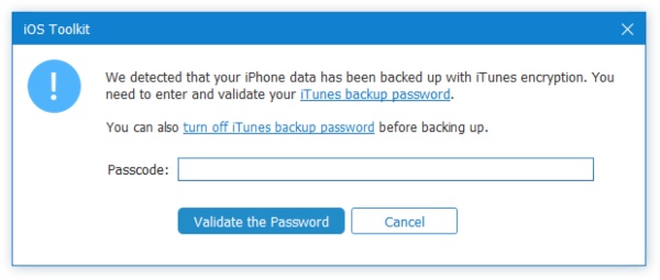 Input iTunes Encryption Password