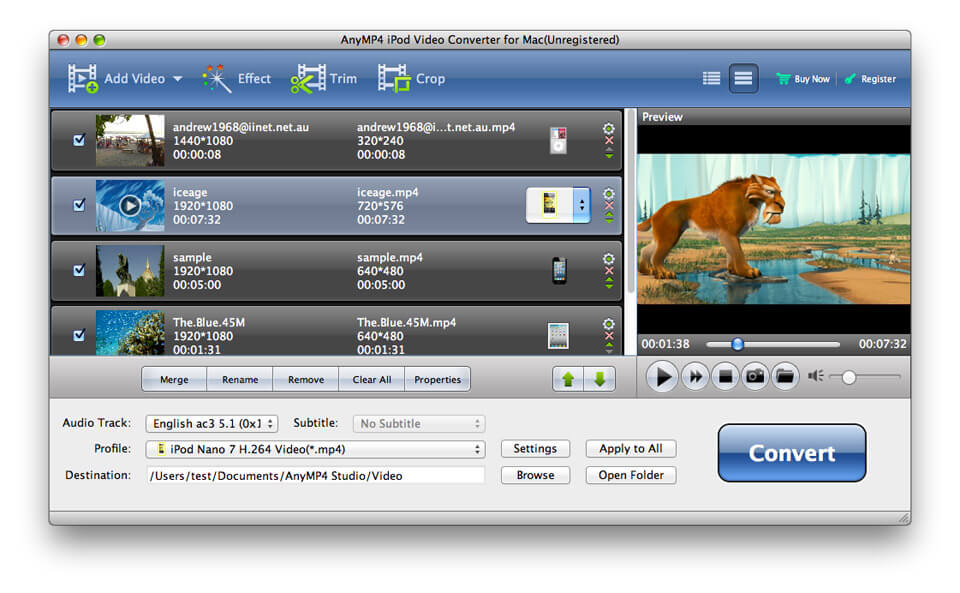 ipod video converter for mac, convert video to ipod on mac, convert any video formats, all popular formats