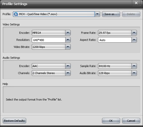 Choose output settings