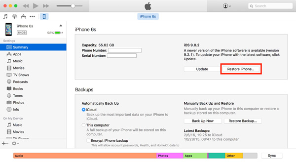 Restore iPhone In iTunes