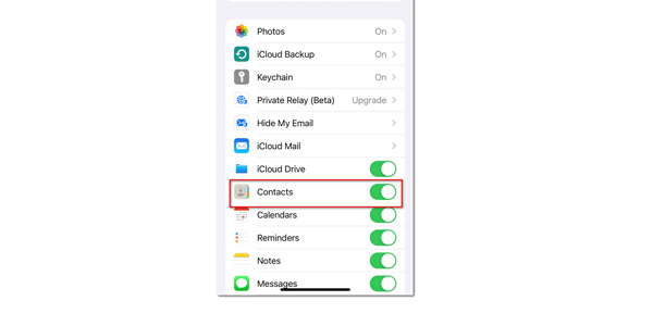 iCloud Turn On Contacts iPhone