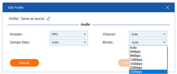 Adjust Audio Bitrate Up to 320kbps