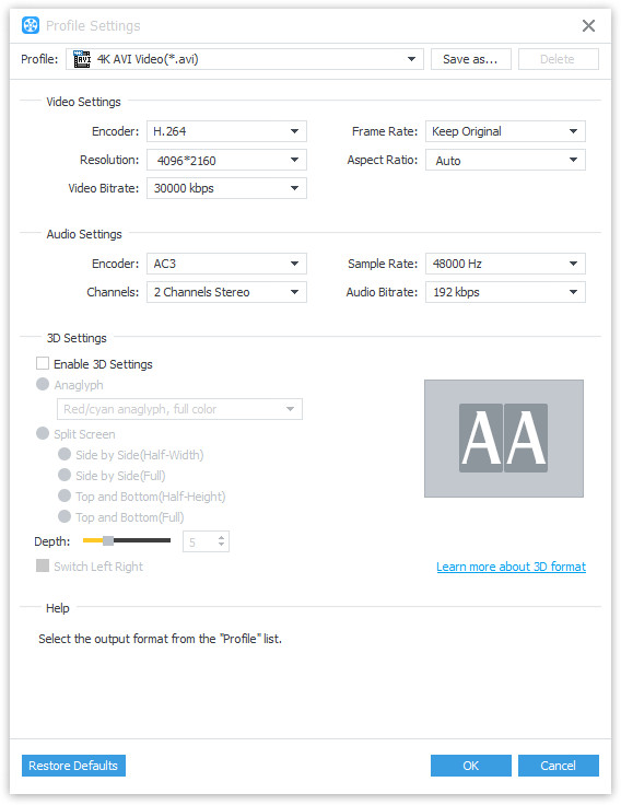 Set AVI profile