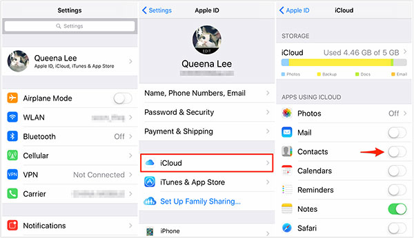 Enable Contacts from iCloud on iPhone