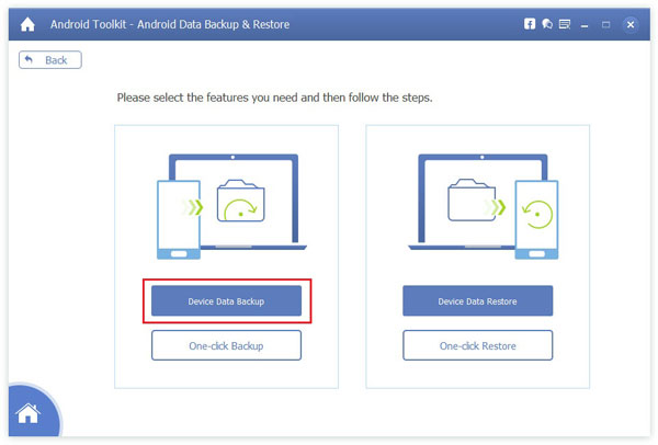 Selecione Backup de dados do dispositivo