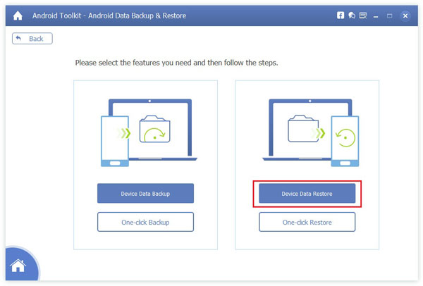 Selecteer Device Data Restore