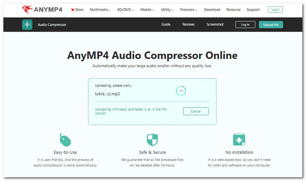 Compressione audio nel caricamento online alternativo di MATLAB