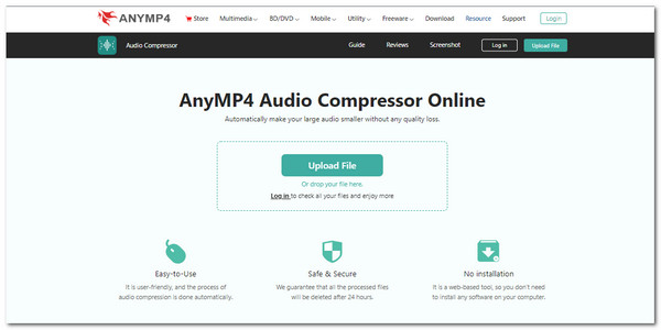 Compress Audio for WhatsApp AnyMP4 Online Interface