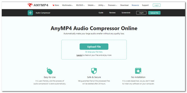 Compress Audio for WhatsApp AnyMP4 Online Interface