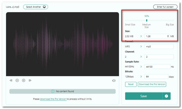 Comprimi l'audio nella dimensione online alternativa di iTunes