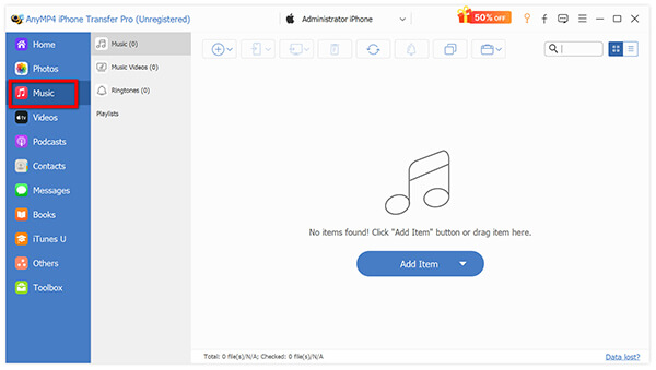 Find Music Tab In Anymp4 Iphone Transfer