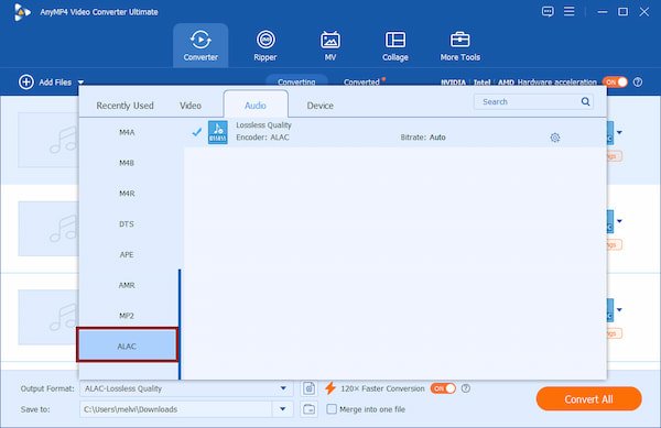 Choose Alac As Output Format In Anymp4