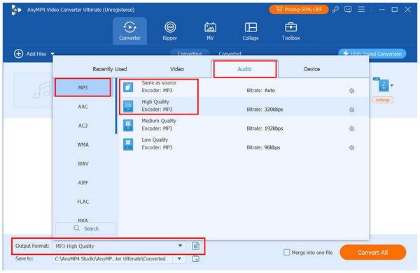Anymp4 Video Converter Ultimate Output Format Mp3