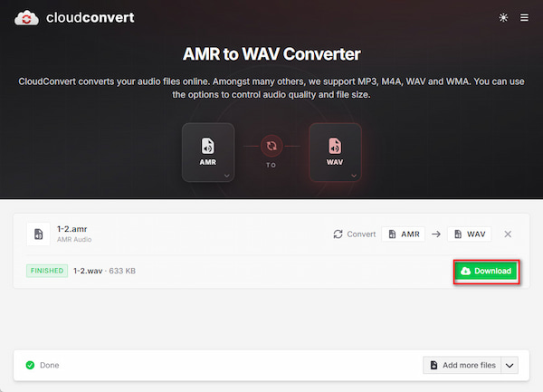 Cloudconvert Convert and Download Wav