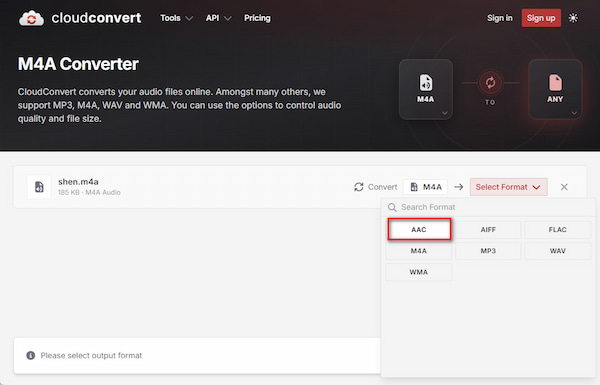 Cloudconvert Choose Aac