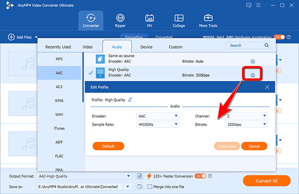 Change Aac Bitrate In Anymp4 Video Converter Ultimate