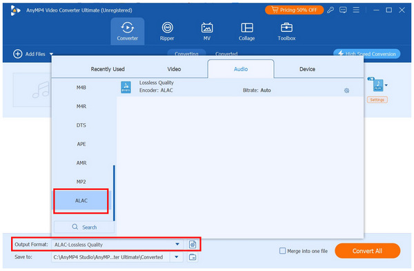 Anymp4 Video Converter Ultimate Output Format Alac