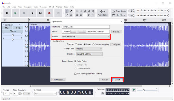 Audacity Export Audio Wav