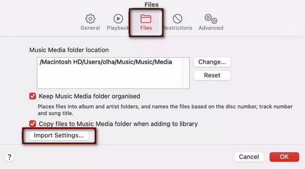 Dostęp do ustawień importu w Apple Music