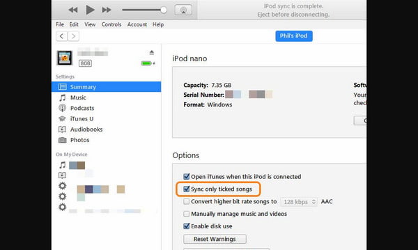 Wybierz preferencje Syn w iTunes