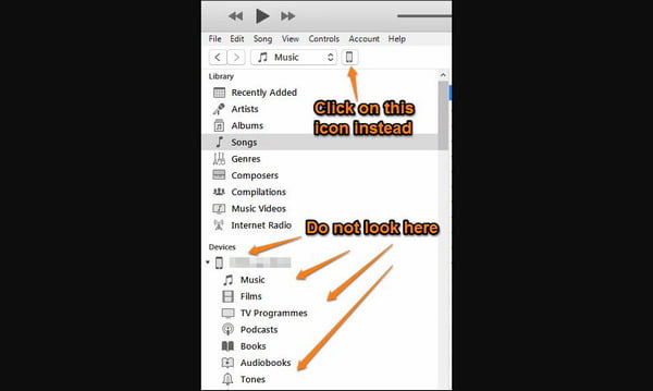 Wybierz urządzenie w iTunes