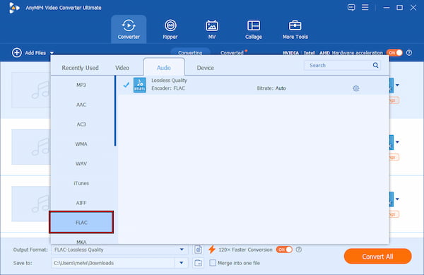 Choose Flac As Output Format In Anymp4