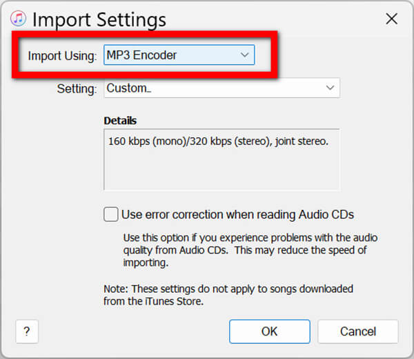 iTunes Import Using MP3 Encoder