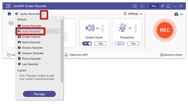 Select Anymp4 Audio Recorder