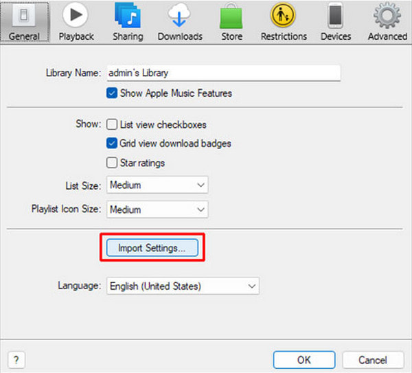 Click Import Settings Mac