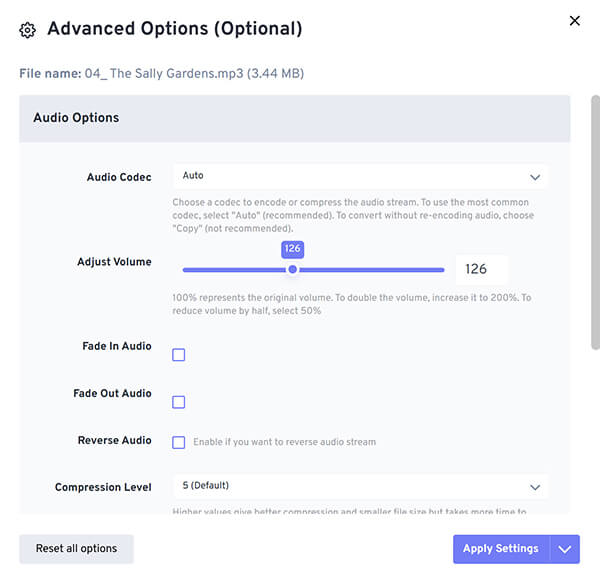 Freeconvert Output Settings