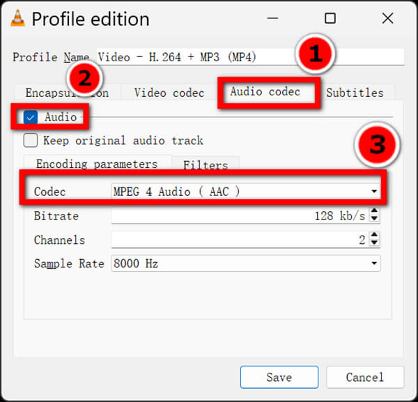 Select Audio Codec Aac In Vlc