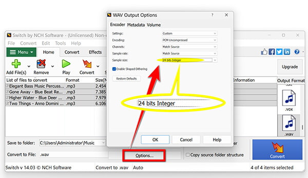Wav Encoder Settings In Switch Audio Converter