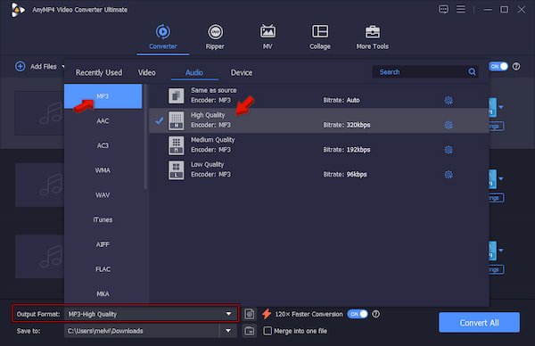 Set Mp3 As Target Format In Anymp4 Video Converter Ultimate