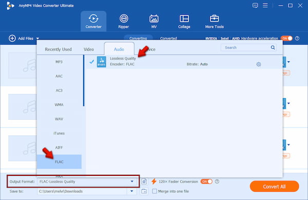 Set Flac As Target Format In Anymp4 Video Converter Ultimate