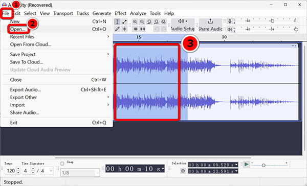 Import WAV to Audacity