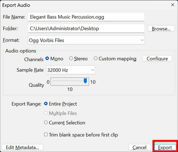 Audacity Export Ogg