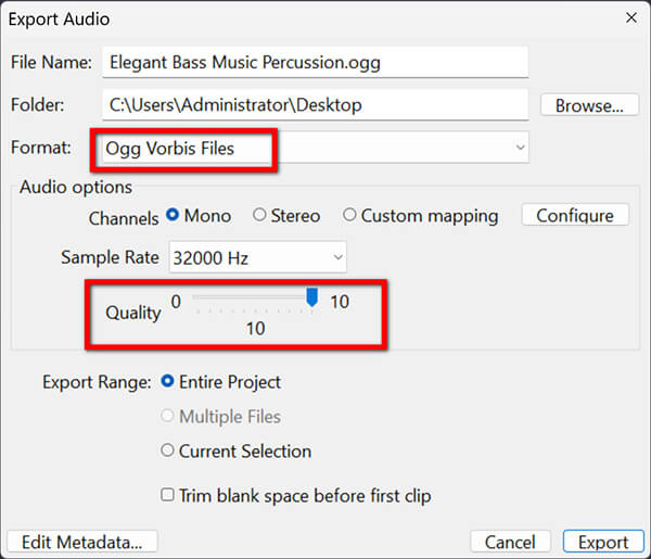 Audacity Output Ogg