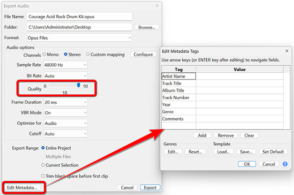 Adjust OPUS Quality in Audacity