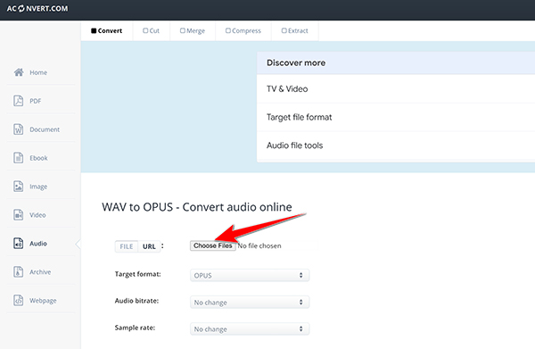 Upload File to AConvert WAV to OPUS Converter