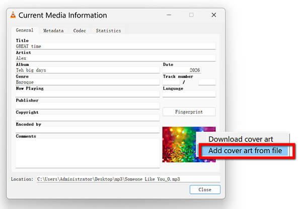 Add MP3 Cover in VLC
