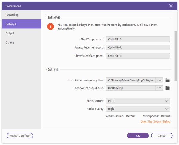 Configuración de teclas rápidas