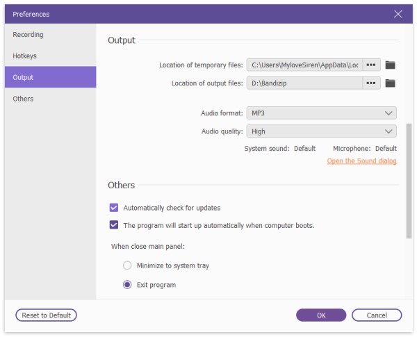 Output Settings