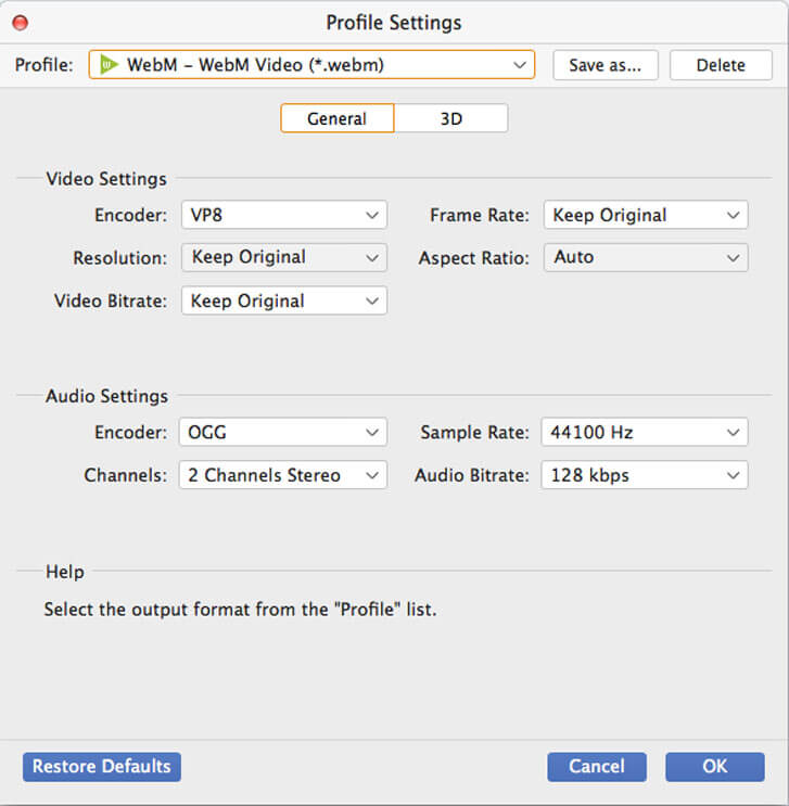 Choose Webm as output format