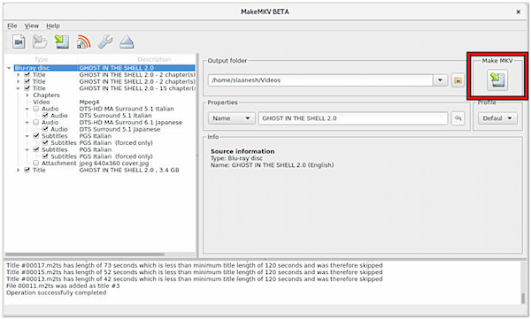 Presione Crear MKV para copiar