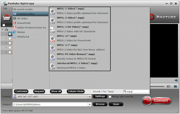 Select MPG as New Format