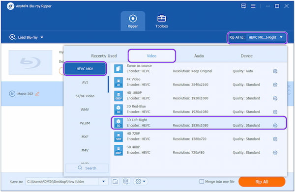 AnyMP4 3D Blu-ray para o formato SBS MKV